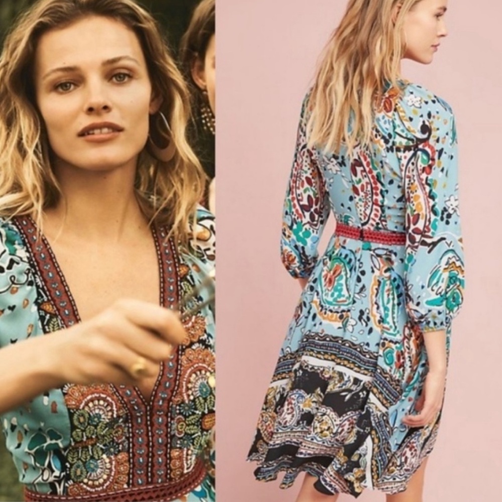 ANTHROPOLOGIE Akemi + Kin Karmina Sky Blue Beaded Dress with Pockets Size 2 - Picture 3 of 14